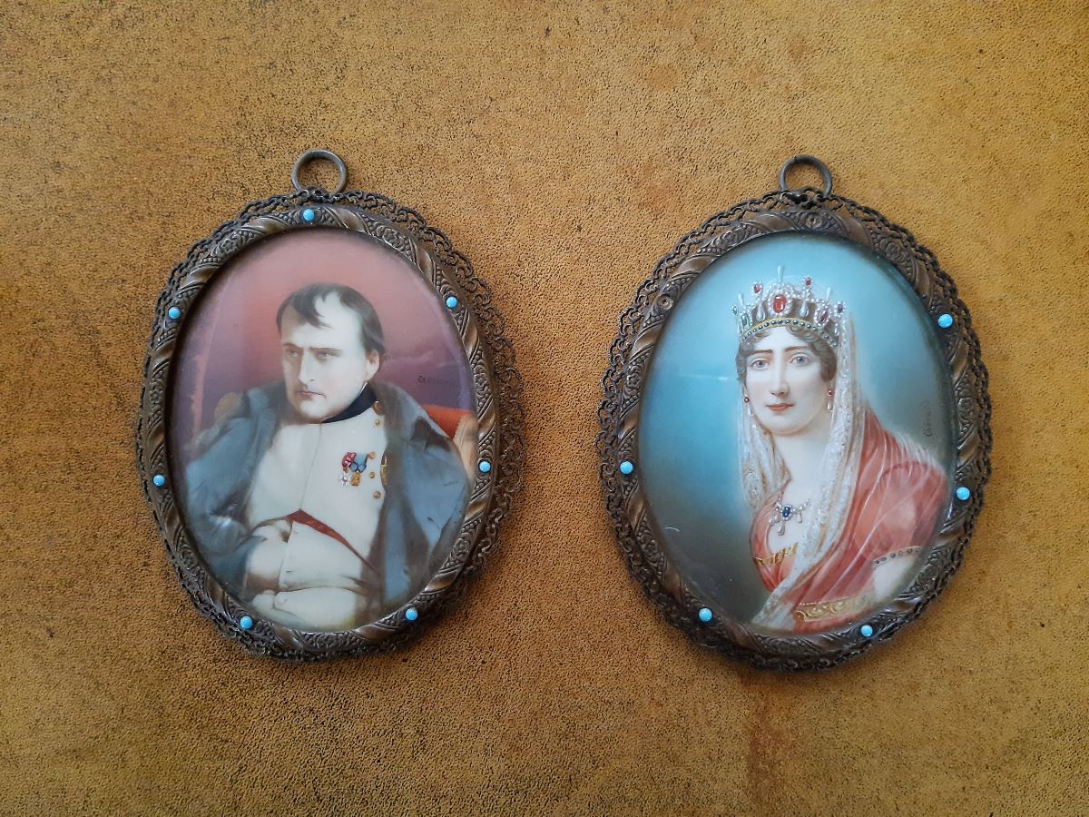 Pair of watercolour miniatures of Napoleon and Josephine, signed Gerard